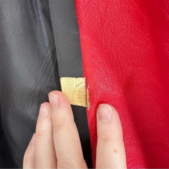 Vintage Red Leather Fur Trimmed Belted Penny Lane Winter Coat 70s Retro Eclectic - Picture 3 of 9